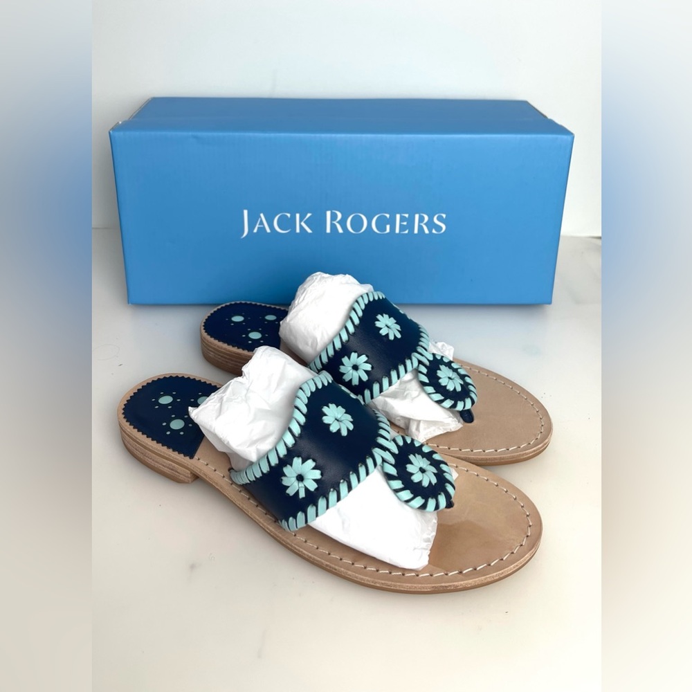 Jack Rogers Women Nappa Flat Sandals Midnight Torquoise Sz 6.5